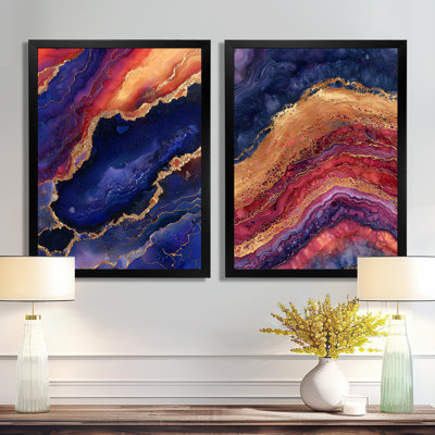 Ensemble de 2 décorations murales Blue Gold Drifting Glow of Agate I - Paysages traditionnels