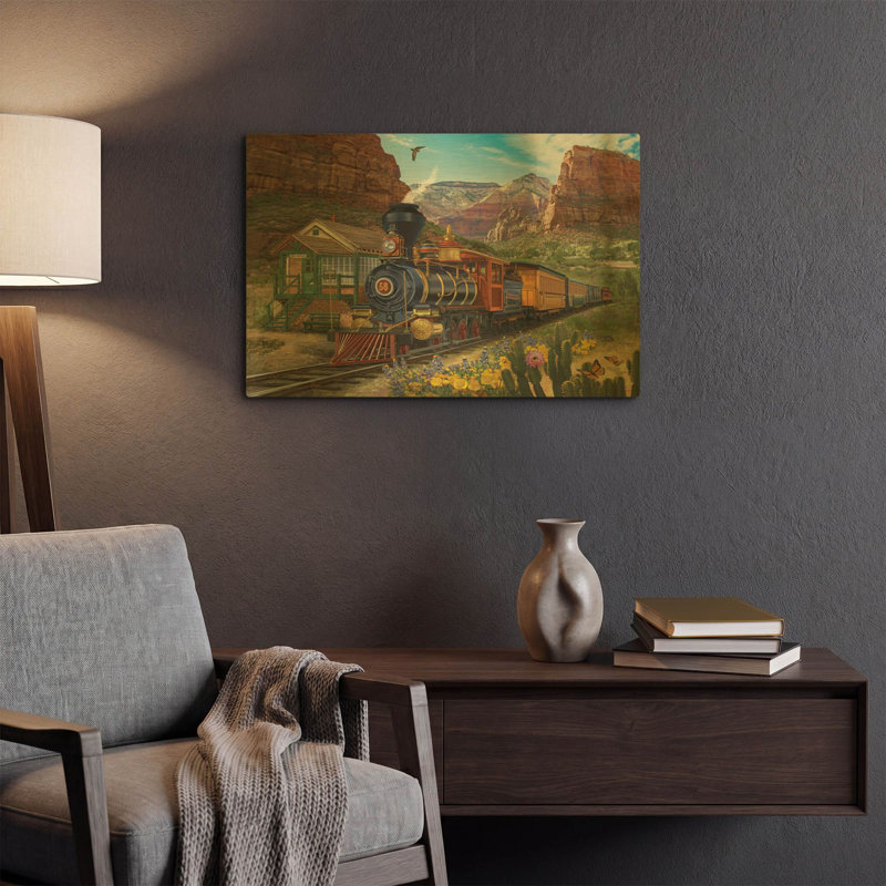 « Canyon Express », illustration de Bigelow, tableau en métal doré, 61 x 41 cm, 24 po x 16 po