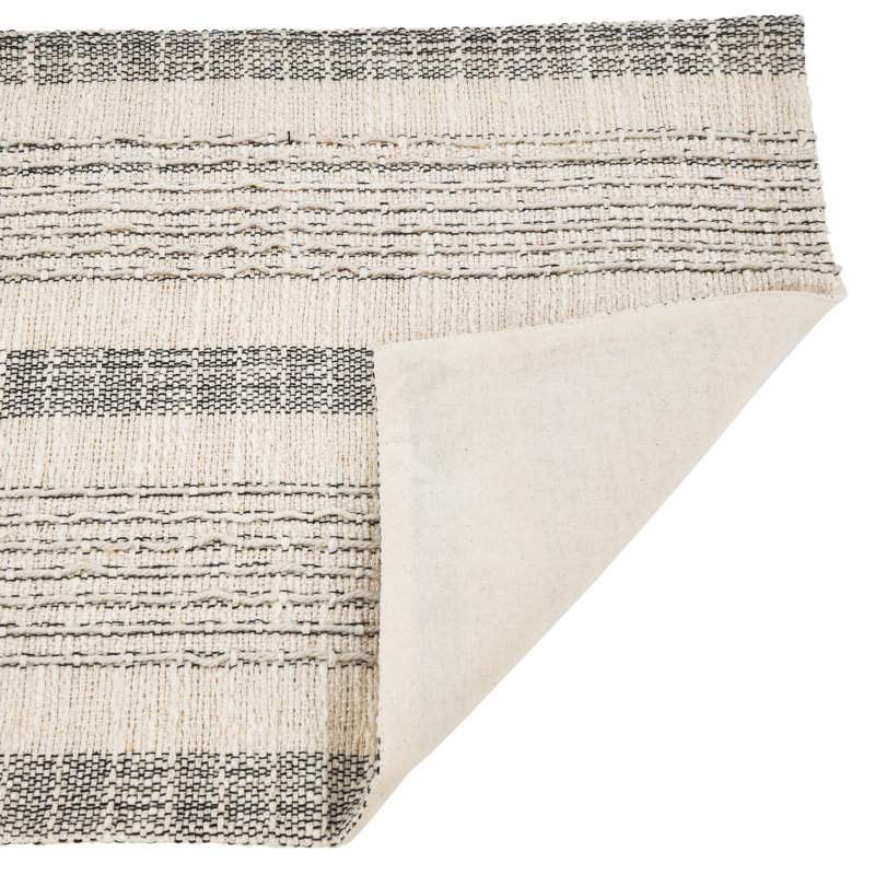 Ivory and Gray Woven Cotton Striped Placemat Set