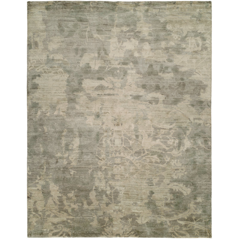 Tapis gris en laine noué à la main, Rectangle 4 pi x 6 pi