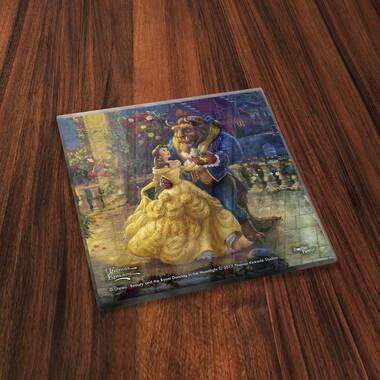 Beauty and The Beast Thomas Kinkade Starfire Prints Glass Coaster Set