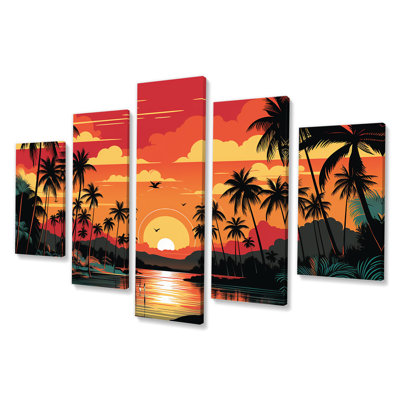Coucher de soleil orange «Bold Landscape I - Coastal Sunset», ensemble d'art mural