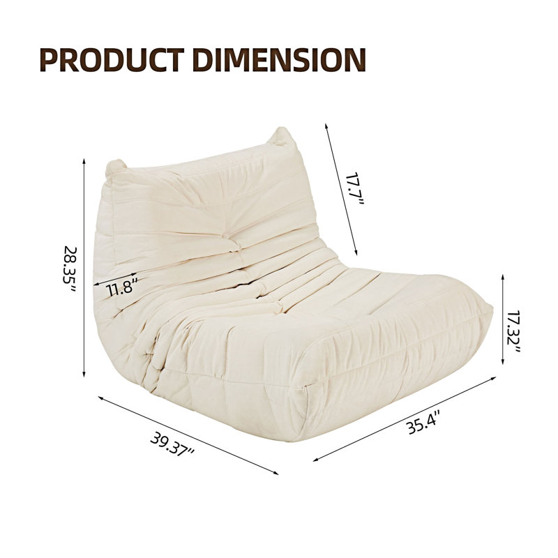 Bean bag Chair with button tufted back, Off White Polyester Blend