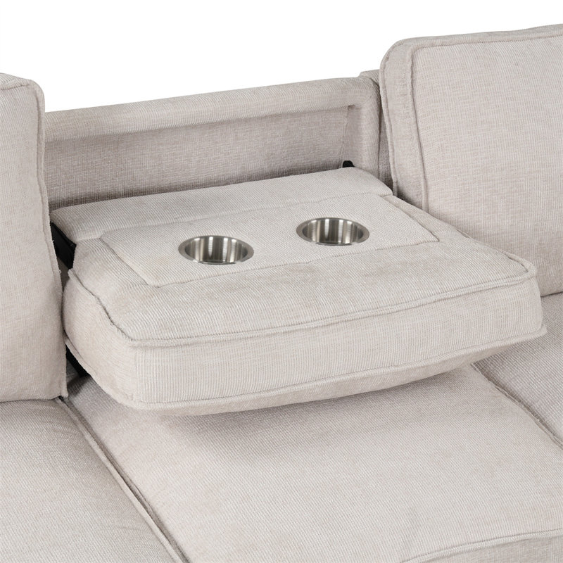 Canapé modulaire en L avec lit escamotable, canapé-lit avec port USB et 2 porte-gobelets