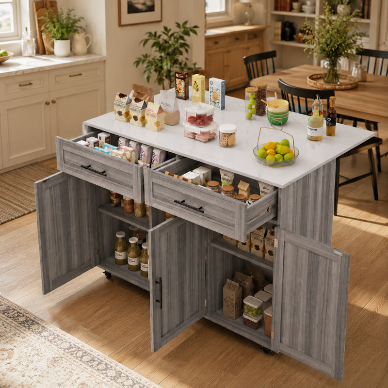 Wood Kitchen Island, Grey