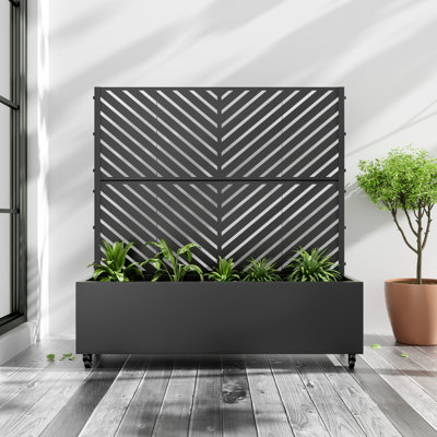 Euel Metal Planter Box with Trellis and Wheels