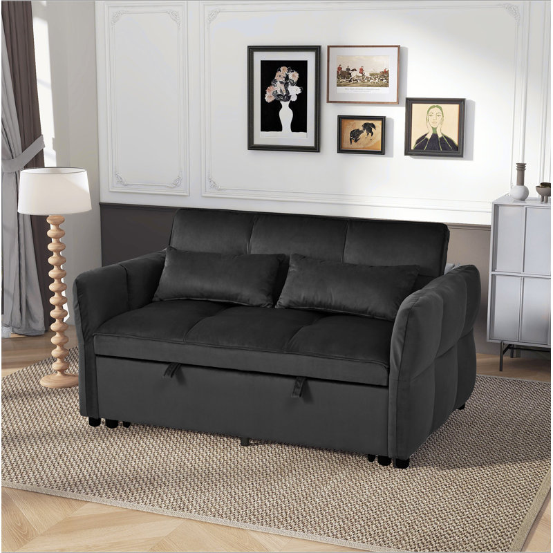 Lit escamotable 3-en-1 avec dossier inclinable et coussins en velours.  Convient aux salons, chambres à coucher, appartements et petits espaces