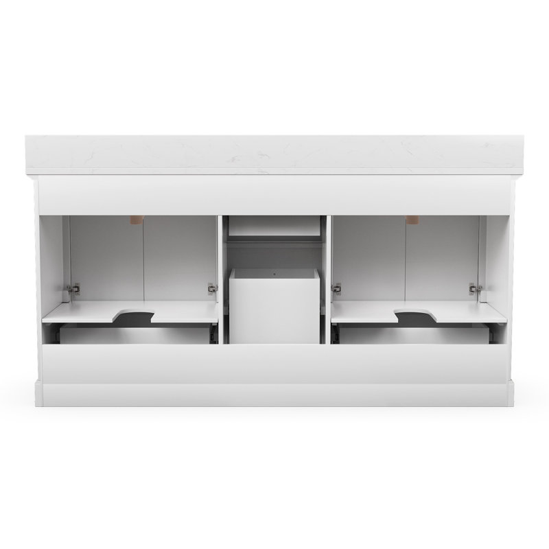 Meuble-lavabo double 72 po avec lavabos sous-comptoir en céramique, armoire en panneau de fibres à densité moyenne, tiroirs à fermeture en douceur et comptoir de style marbre