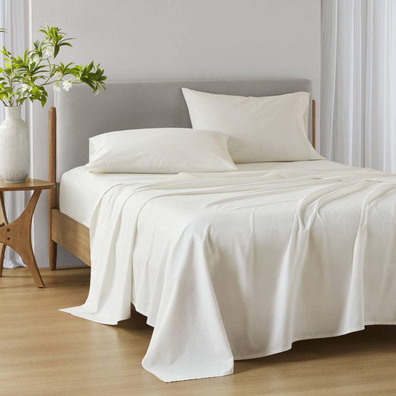 Cotton 144TC Ivory Breathable 100% Cotton 4-Piece Queen Sheet Set, Ivory, Queen Sheet Set with 2 Pillowcases