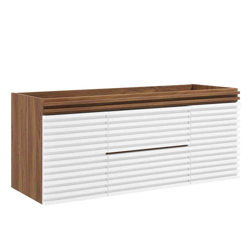 Render 48" White and Walnut Wall-Mount Bathroom Vanity Cabinet