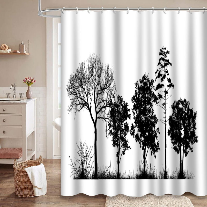 Rideau de douche avec 12 crochets Trees, L 72 po x l 84 po