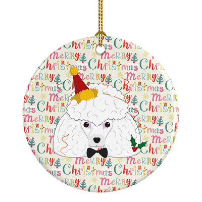 Ornement suspendu en céramique Poodle Merry Christmas
