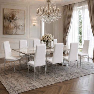 Contemporary Quilted Faux Leather Upholstered Side Chair with High Back(Set of 8) 