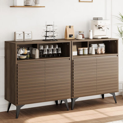 Fluted Storage Cabinet Set of 2, Sideboard Buffet Cabinet with Storage & Adjustable Shelves for Living Room, Kitchen