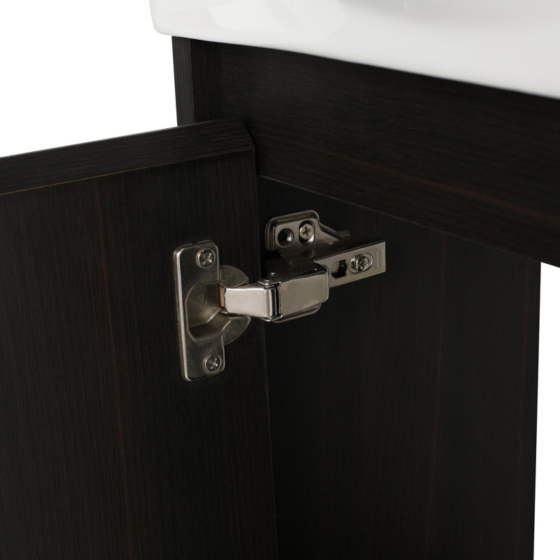Meuble-lavabo pour salle de bain 16 po pour petite salle de bain, céramique moderne noire et armoire, facile à installer et à entretenir en noir
