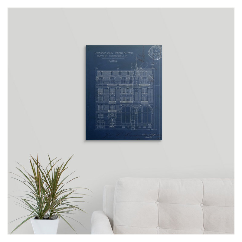 « i », impression Quai Henri Blueprint, H 48 po x l 38 po x P 1,5 po, Toile