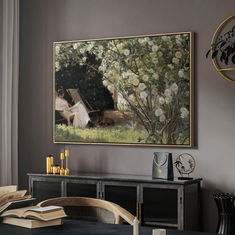 " Vintage Landscape -DLXIV ", 25" H x 37" W x 2" D, Walnut Floater Framed Canvas