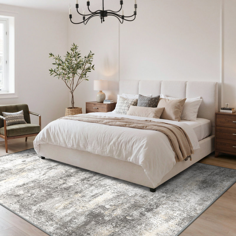 Pavelina Gray Modern Abstract Machine Washable Indoor Area Rug with Non-Slip Backing, Rectangle 6' x 9'