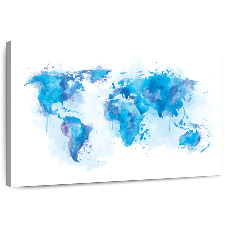 Aliaz World Map Blue Splash, 34" H x 51" W