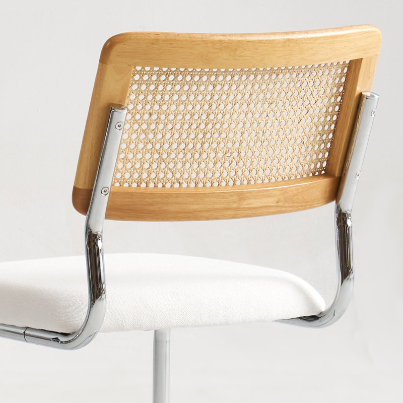 Ensemble de 2 chaises de salle à manger en similicuir brun en rotin, chaises de salle à manger modernes en bois de style Mid-Century, chaise de cuisine canne à dossier en filet, chaises Cesca Design avec pieds chromés en métal