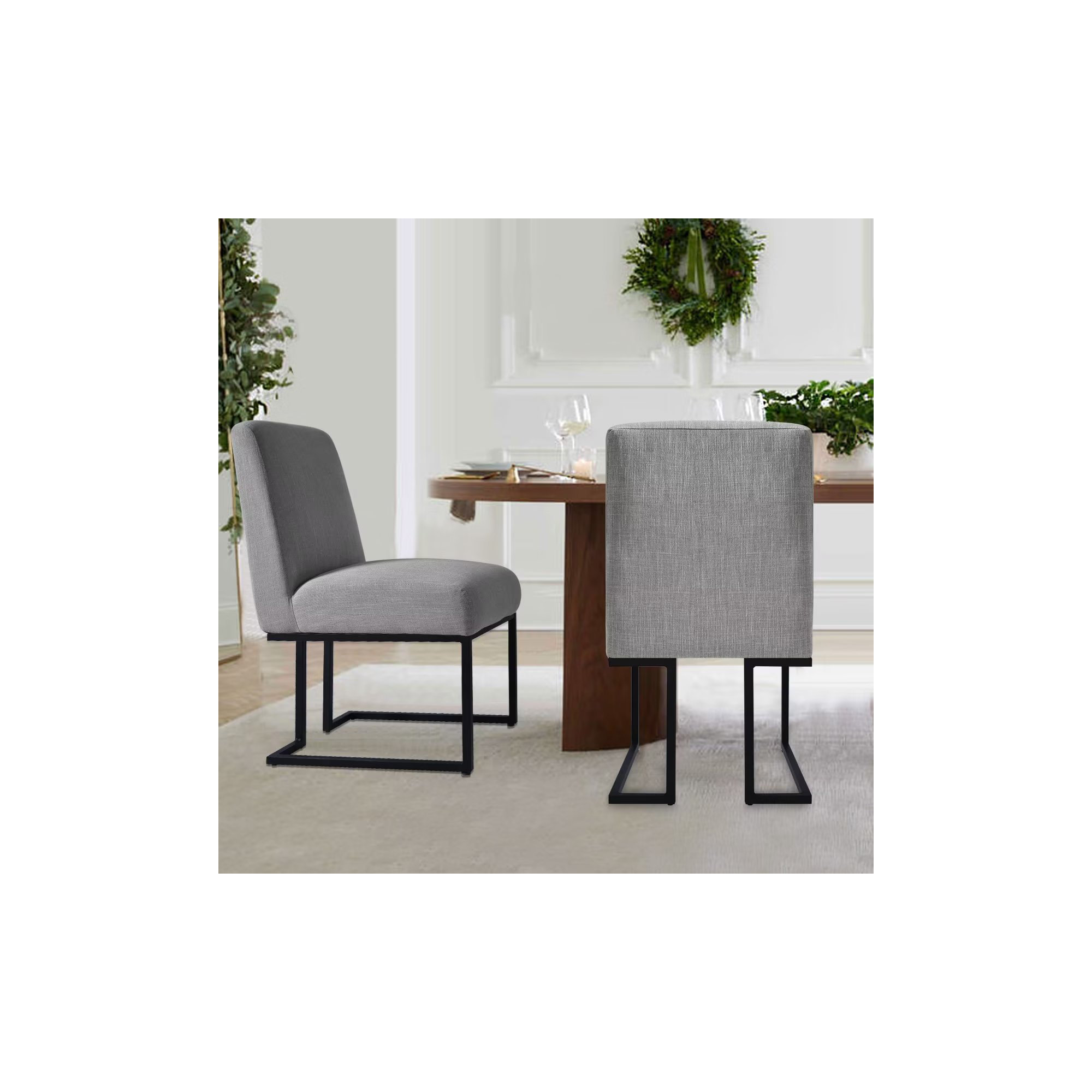 Bende Modern Fabric Upholstered Side Chairs with Metal Sled Base, Gray