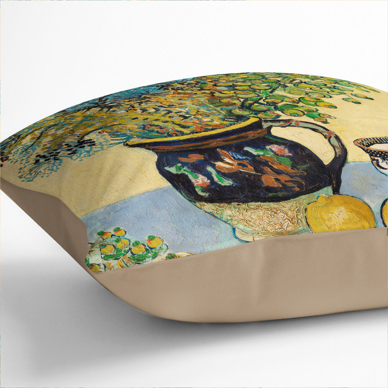 Flowers and Lemons Scatter Cushion, 55cm H x 55cm W x 20cm D, Stone