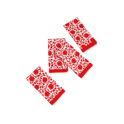 Crimson Bloom Block Print Cotton Napkins