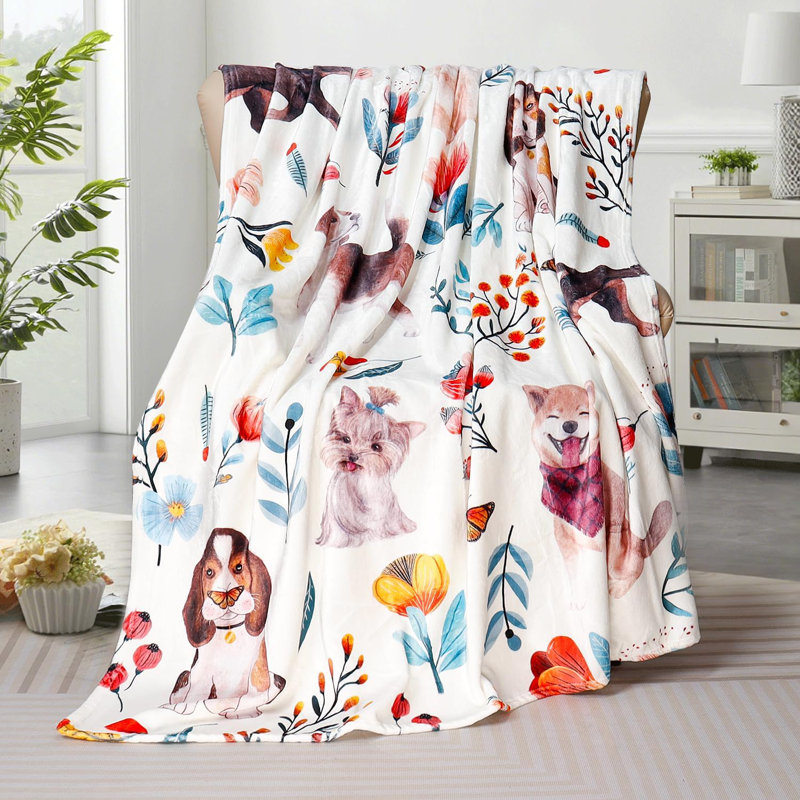 Jeté pour chien à motif floral pour les amoureux des chiens, couverture en flanelle pour chien, L 40 po x l 30 po
