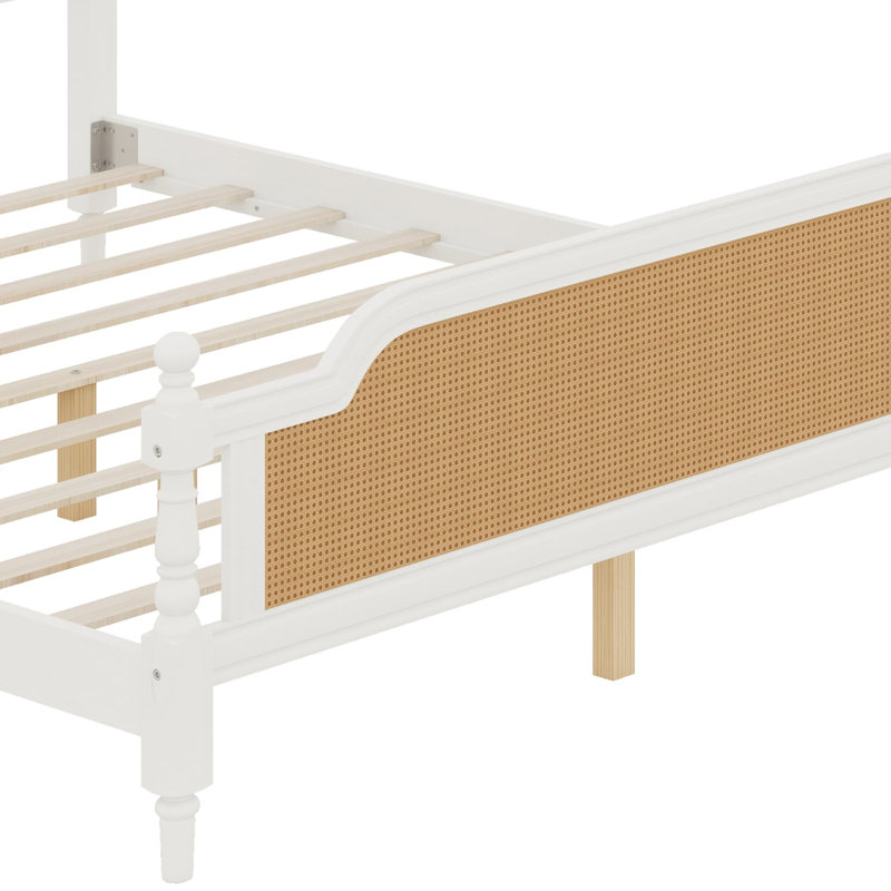Structure de lit en rotin de style traditionnel, Blanc antique
