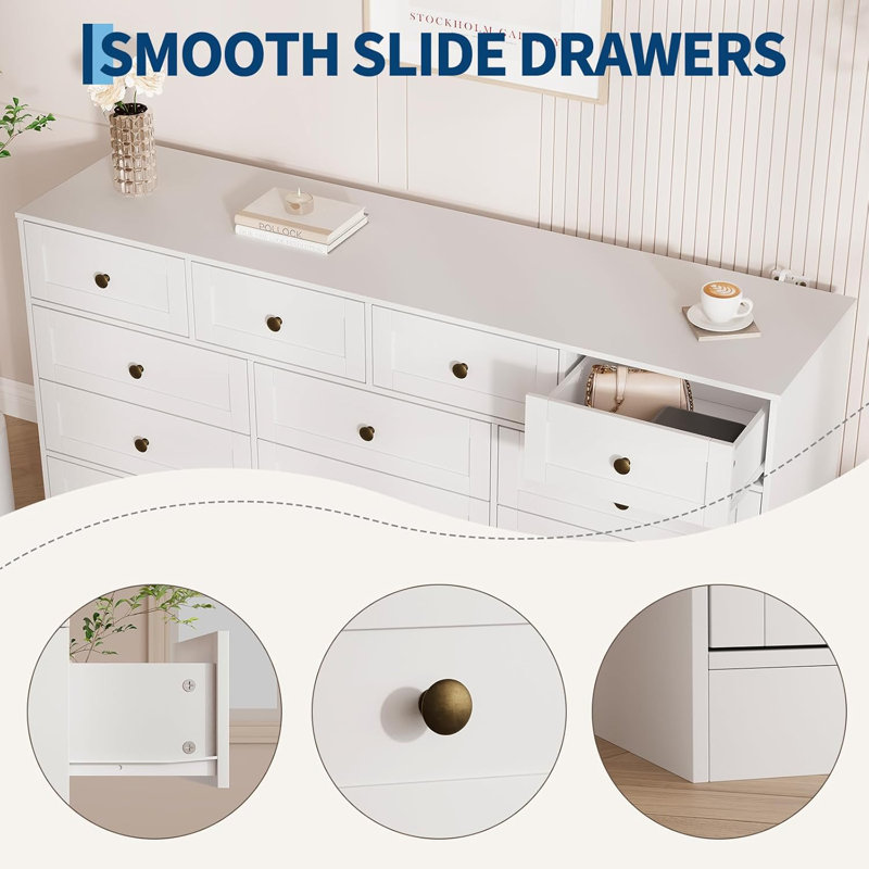 154.9 cm W Chest of 12 Drawers, White