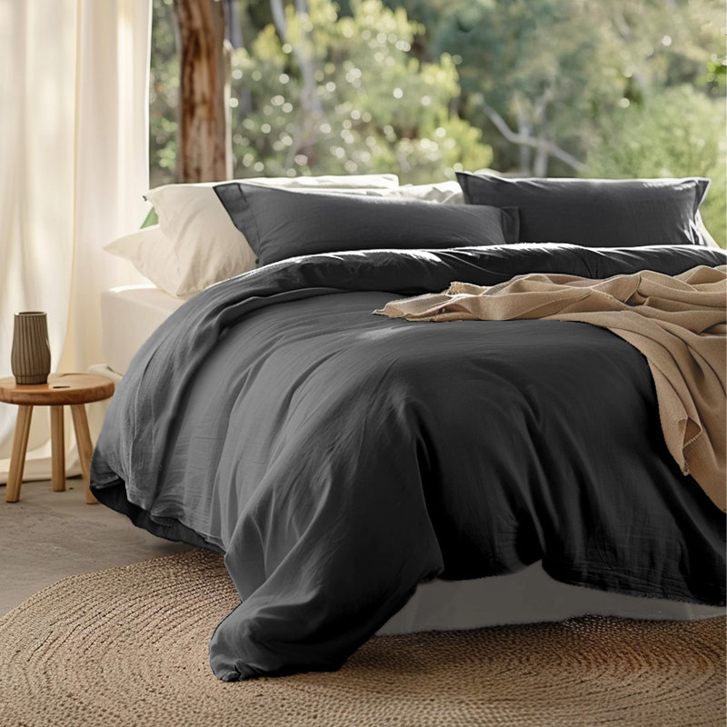 Ensemble de housse de couette en coton cachemire double pima, Brun moka, Housse de couette grand + 2 taies décoratives
