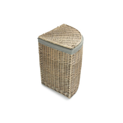 Wicker Corner Laundry Basket with Grey Sage Lining