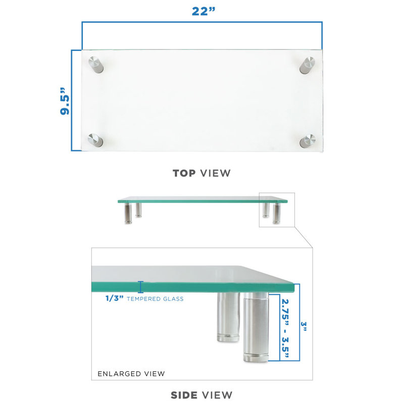 Mount-It! Tempered Glass Monitor Stand Computer Desktop Riser Fits 24 - 32 Inch Screens, 66 Lbs.