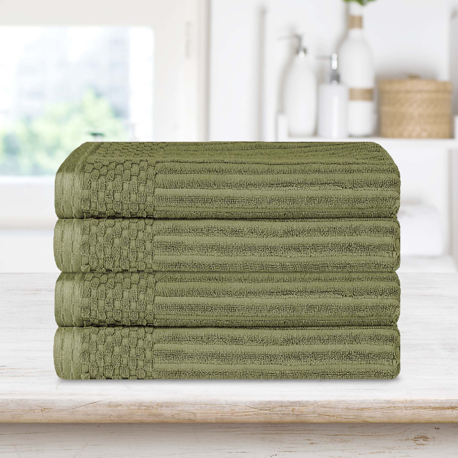 Ribbed Cotton Bath Towel, Sage