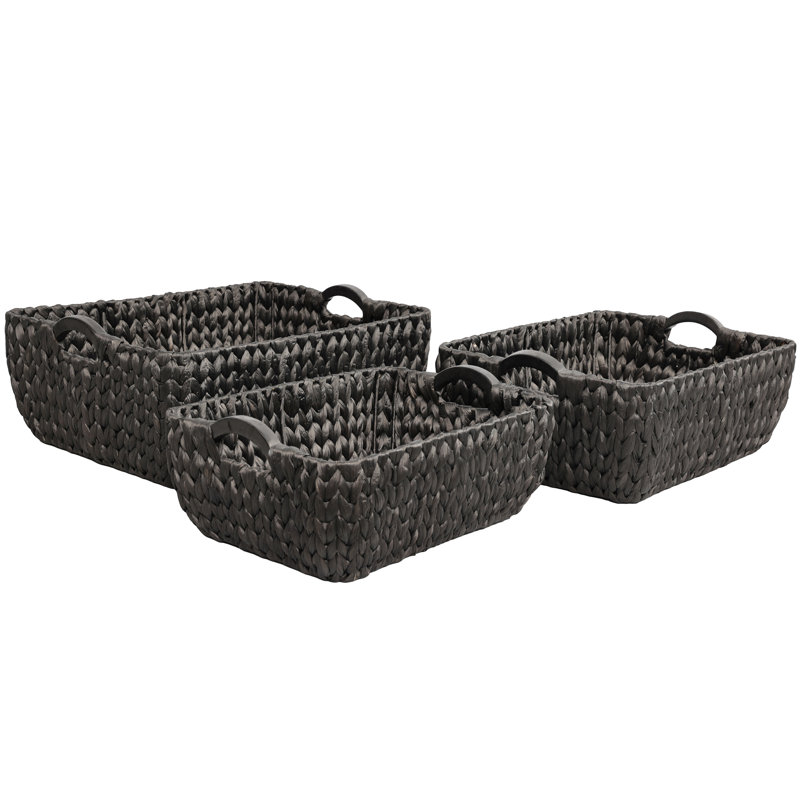 Paniers de rangement gigognes avec poignées en bois Astor Bohemian Farmhouse, Noir