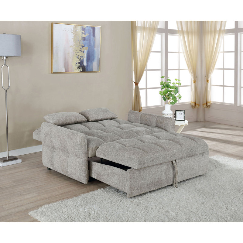 Chenille Grey Bed With Pull - Out Function, Kiln Dried Frame And Comfortable Memory Foam For Guests Sleeper Upholstered In Chenille, Featuring Tufting Fast Conversion