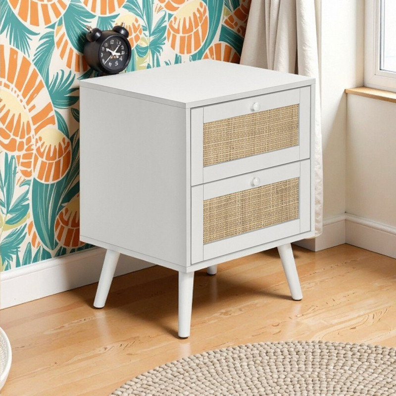 Table de bout Kior, 2 tiroirs en rotin, blanc et brun, 19 po Kior, Blanc