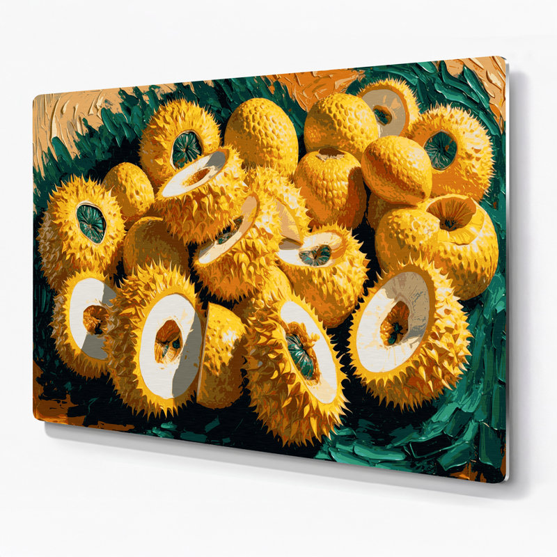 Art mural en métal fruits et jacquier brun, H 11 po x l 14 po