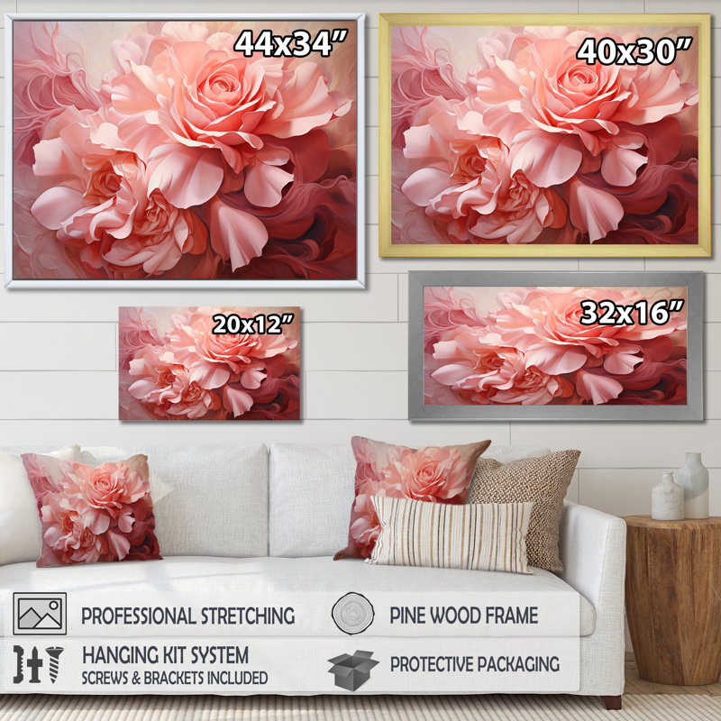 «Infinite Pink Rose I» sur toile, H 34 po x l 44 po x P 1,5 po, Toile tendue