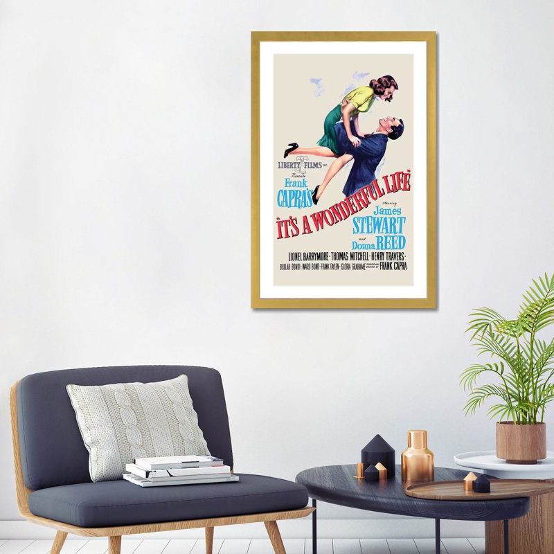 «It's a Wonderful Life» - Publicité imprimée, Blanc, H 32 po x l 24 po x P 1 po, Papier encadré doré