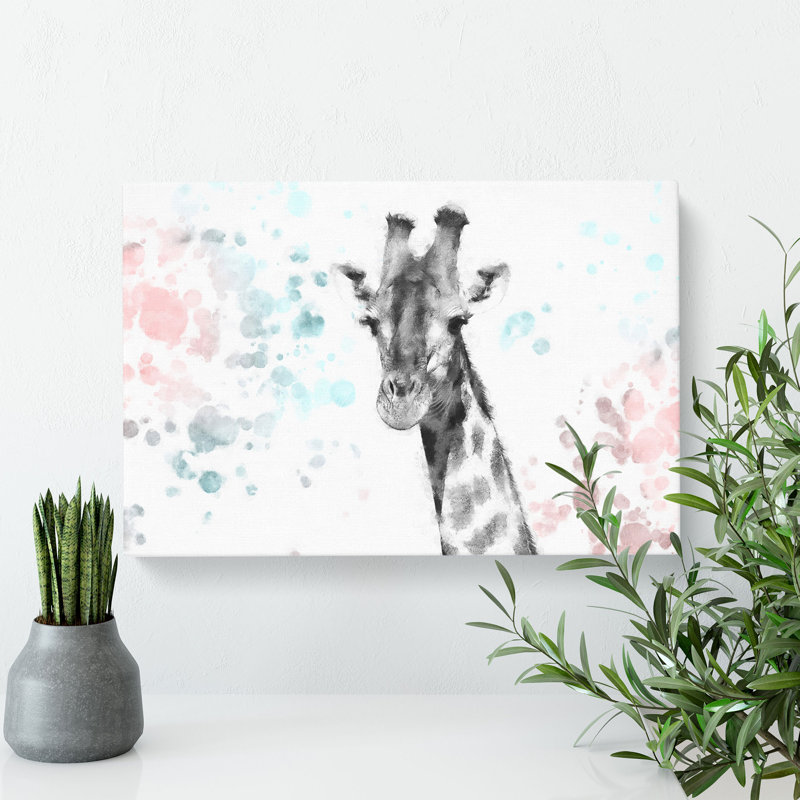 Giraffe With Paint Splashes - Wrapped Canvas Painting, 35cm H x 50cm W x 3cm D