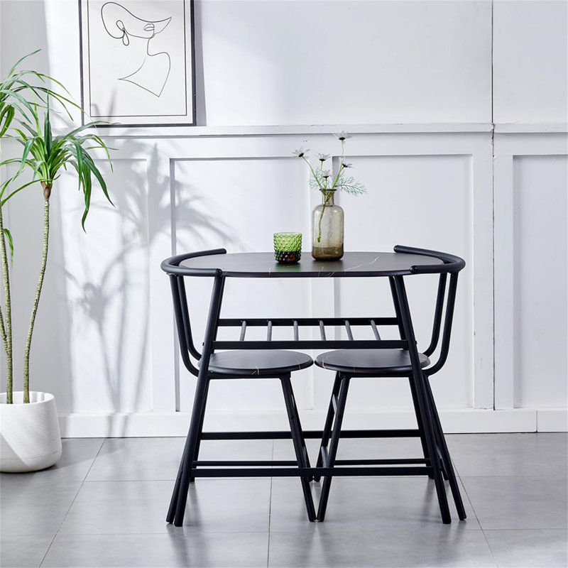 Friedens 2 - Person Dining Set, Black Marble, Black Marble