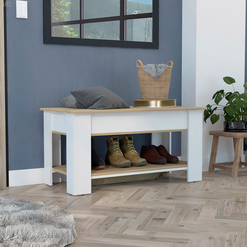Table de rangement, quatre pieds, tablette inférieure, Blanc/naturel