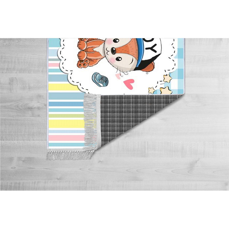 Crewellwalk Cotton Blue/White/Brown Rug, Rectangle 180 x 280cm