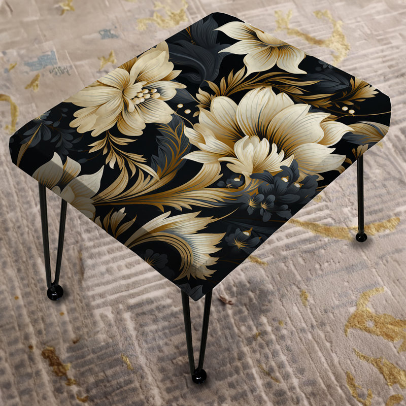 Dark Beige Flower Damask Breeze II - Damask Rectangle Ottoman