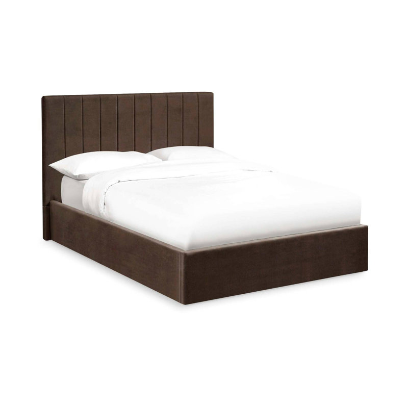 Osias Linen Upholstered Ottoman Bed Frame, Kingsize (5'), Brown