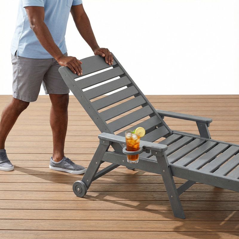 Chaise longue inclinable en plastique PEHD résistante à la rouille grise avec dossier réglable, Gris