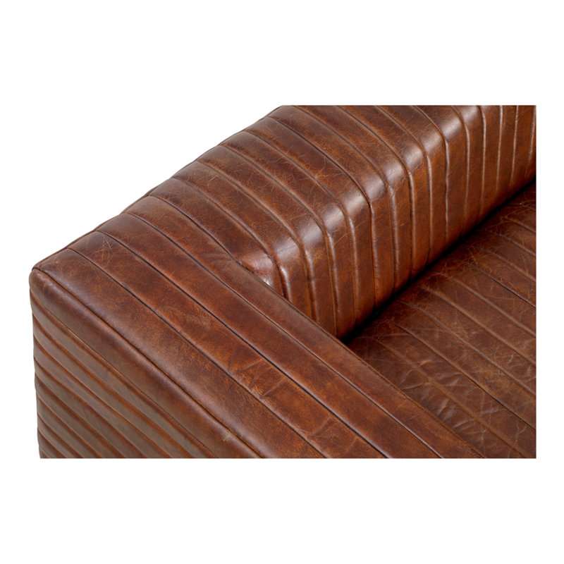 Canapé, 3 places, cuir fleur à surpiqûres, brun foncé, 95" W