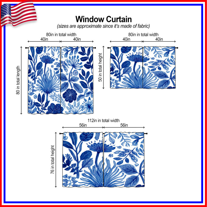 Rideaux obscurcissant et botanique bleu Botanical Illustration - 2 panneaux, 40 po x 50 po - 2 panneaux
