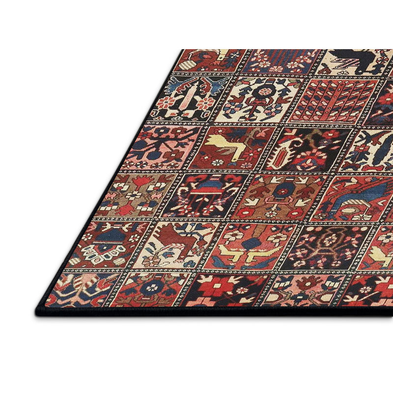 Tapis traditionnel rouge / noir, Rectangle 2 pi x 5 pi